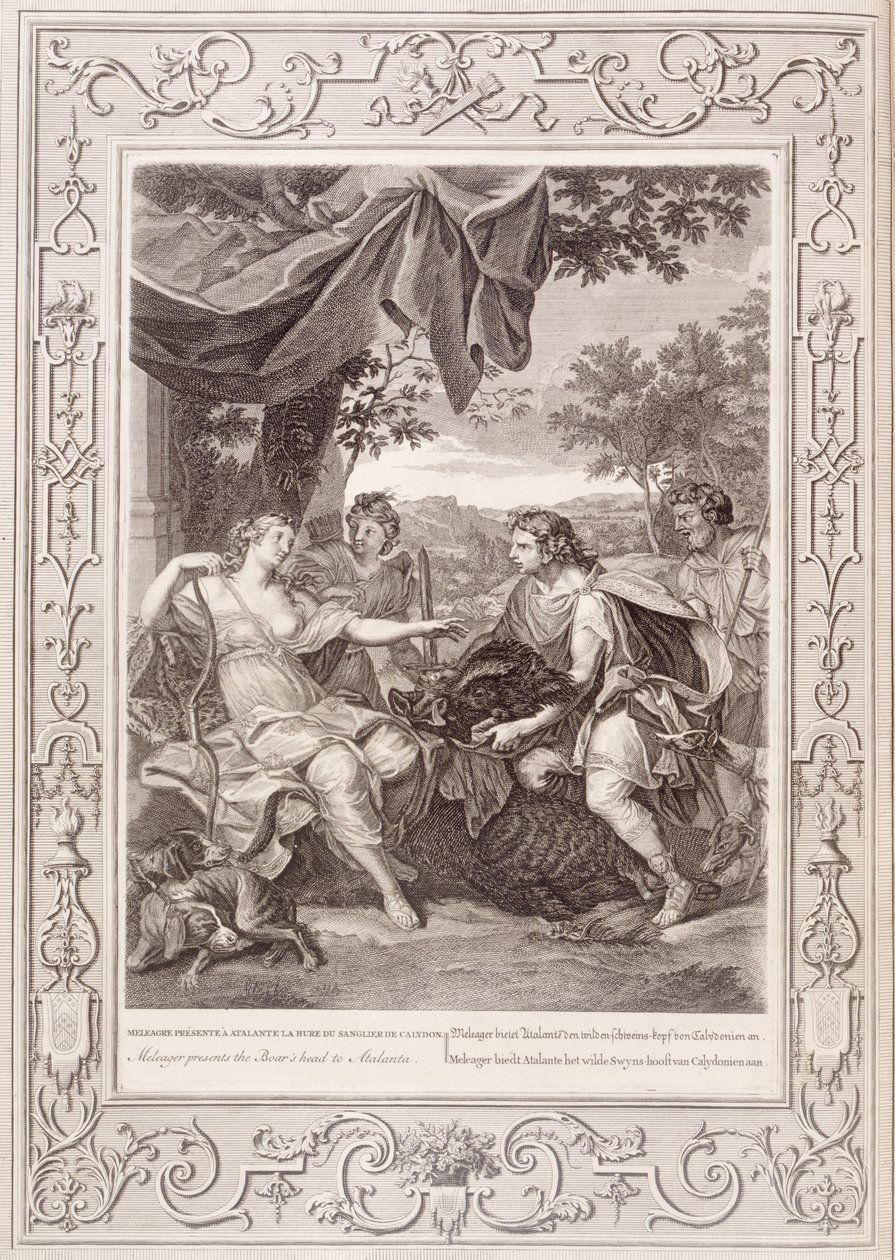 Meleager apresenta a cabeça do javali para Atalanta, 1731 de Bernard Picart