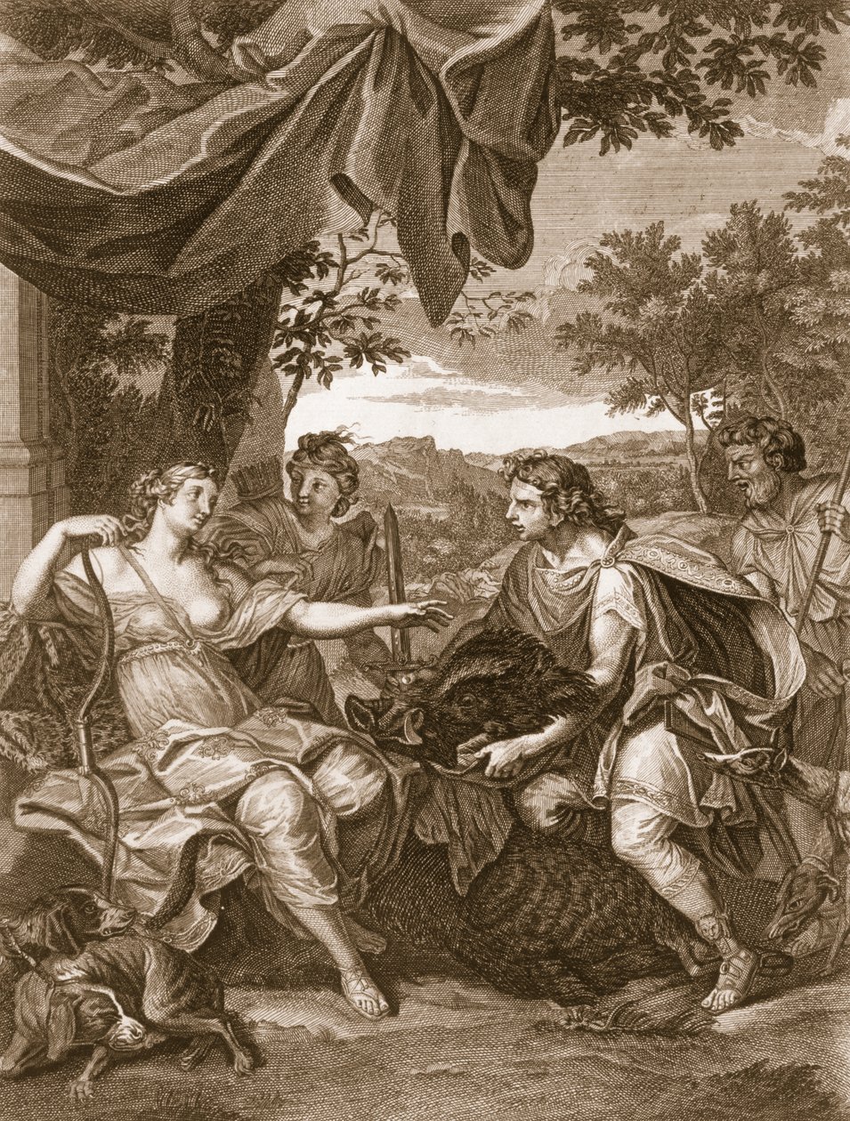 Meleager apresenta a cabeça do javali para Atalanta, 1731 de Bernard Picart