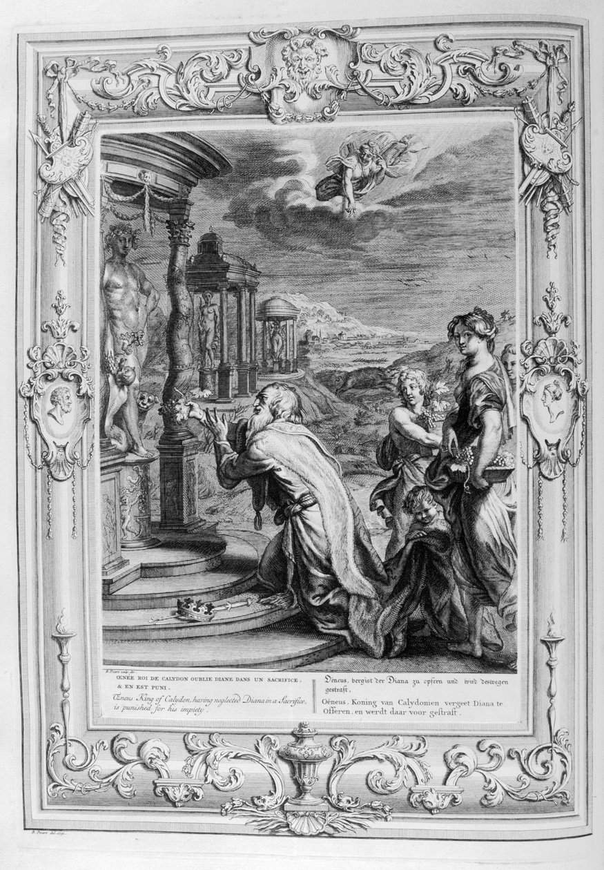 Enos Rei de Calydon faz um sacrifício aos deuses (gravura) de Bernard Picart
