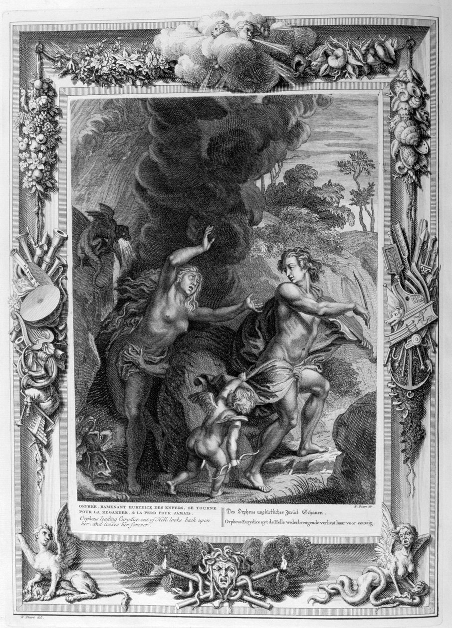 Orfeu, levando Eurídice do Inferno, olha para ela e a perde para sempre, 1733 de Bernard Picart