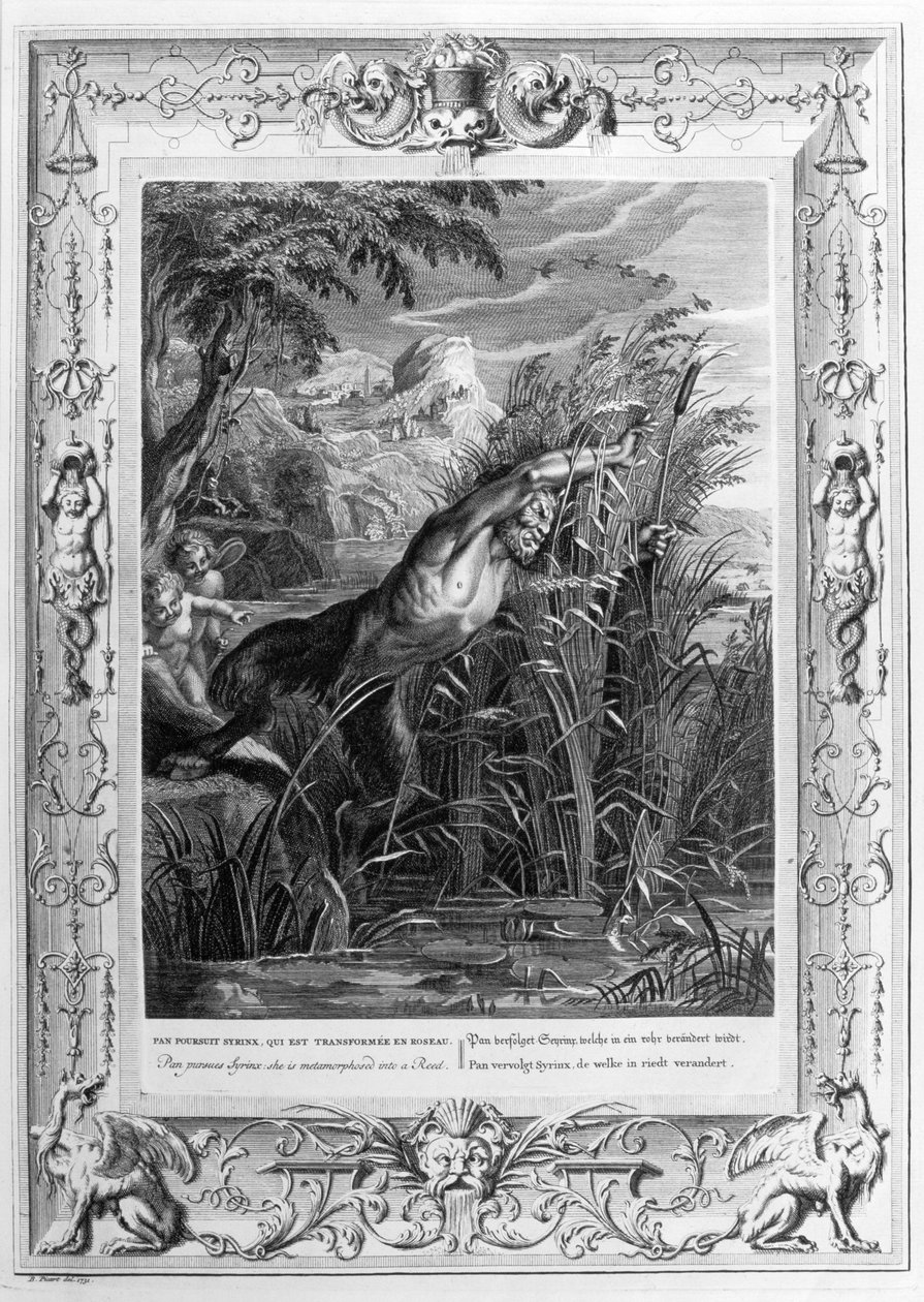 Pan chase Syrinx (gravura) de Bernard Picart
