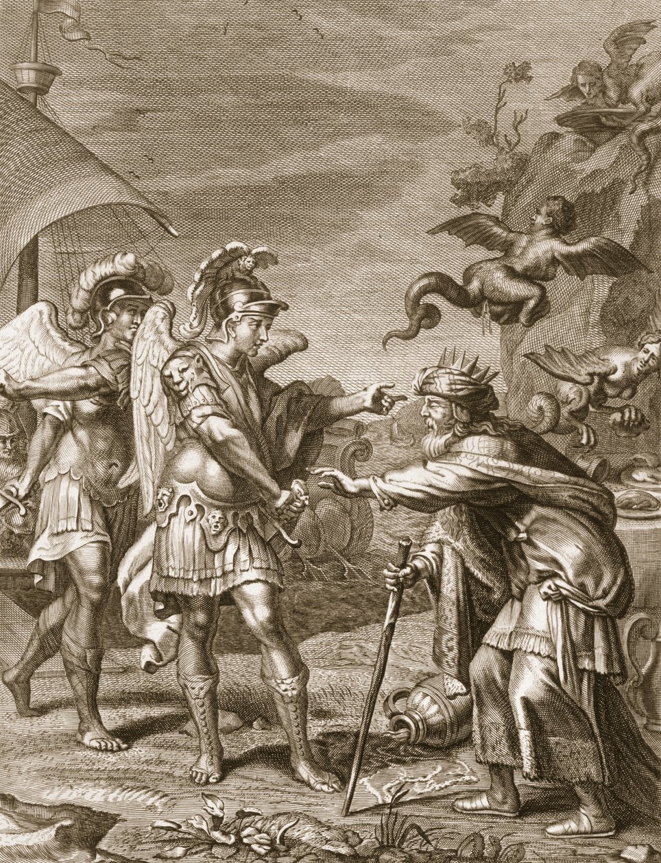 Phineus é libertado das harpias por Calais e Zethes, 1731 de Bernard Picart