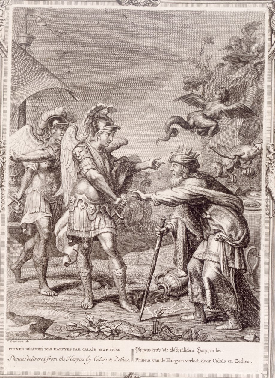 Phineus é libertado das harpias por Calais e Zethes, 1731 de Bernard Picart