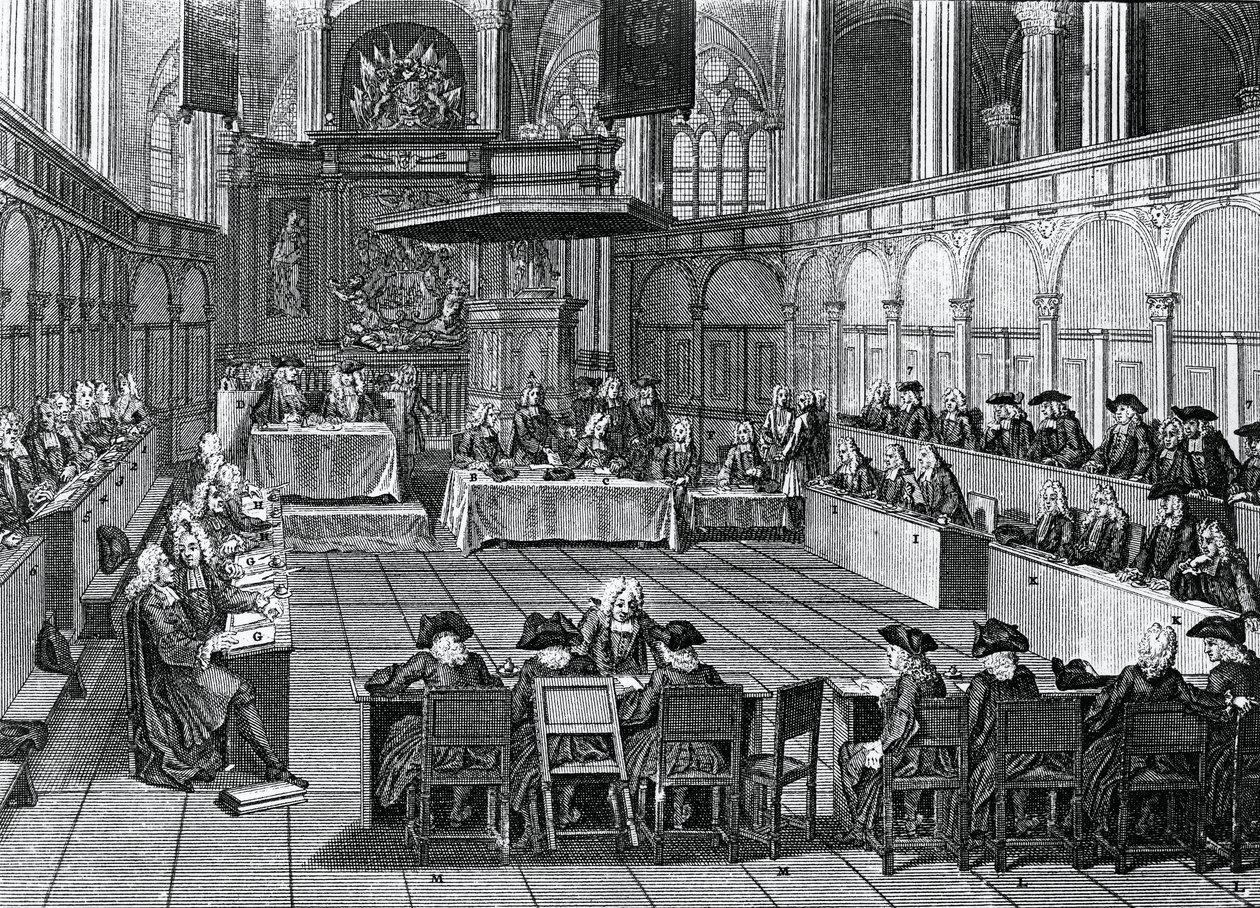 Sínodo protestante realizado em 1730 em Nieuwe Kerk (Nova Igreja) em Amsterdã, Holanda, gravura de Bernard Picart (1673-1733) de Bernard Picart