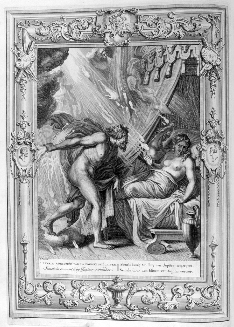 Semele consumido pelo fogo de Zeus (gravura) de Bernard Picart