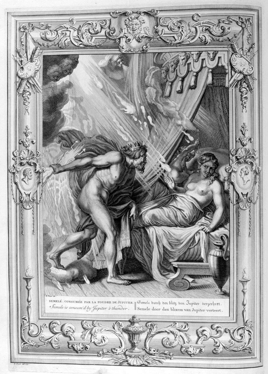 Semele é consumido pelo fogo de Júpiter, 1733 de Bernard Picart