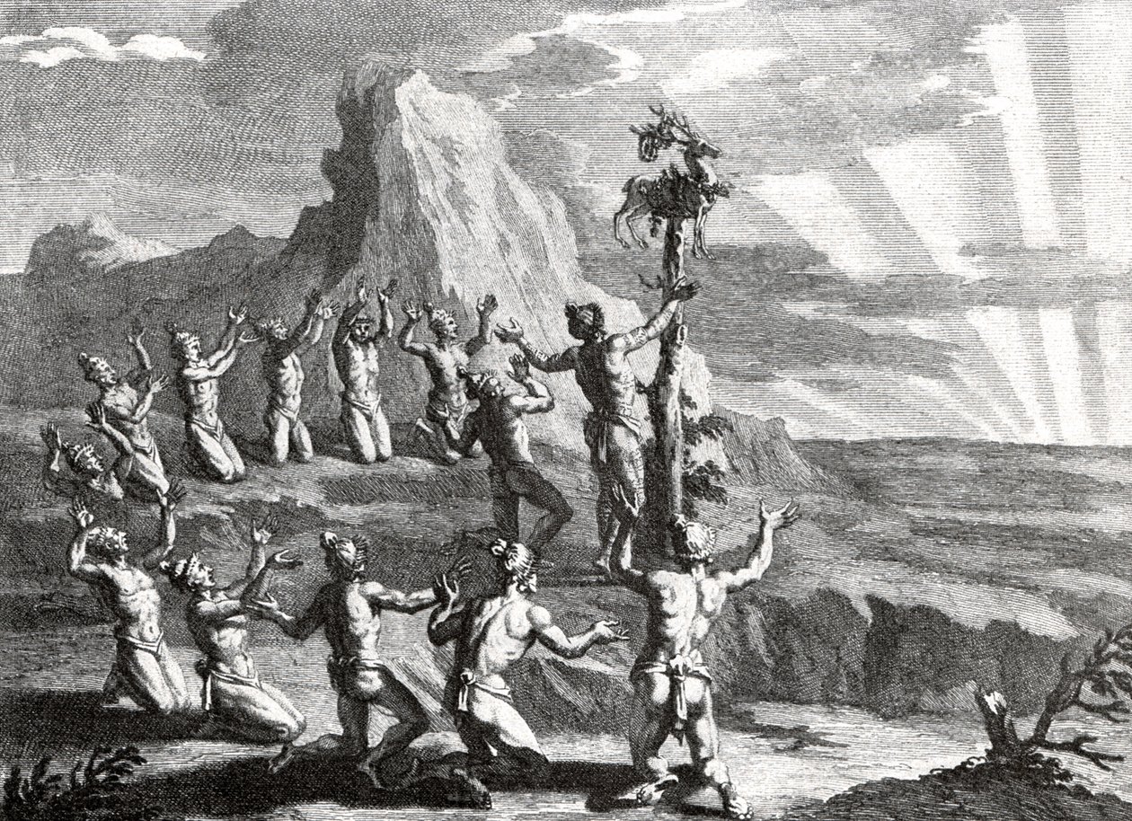 Adoração do sol pelos índios nativos da América do Norte de Bernard Picart