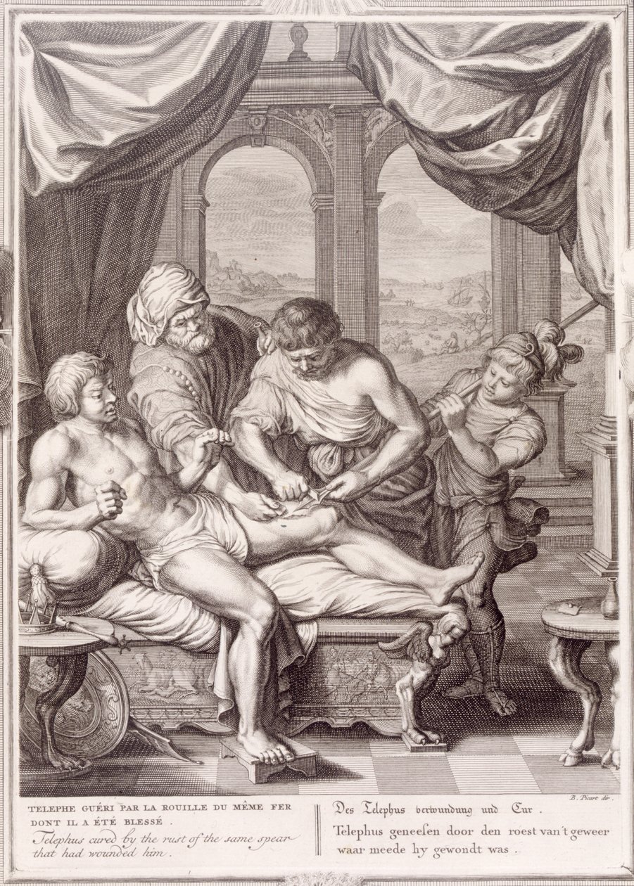 Telephus curado pela ferrugem da mesma lança que o feriu, 1731 de Bernard Picart