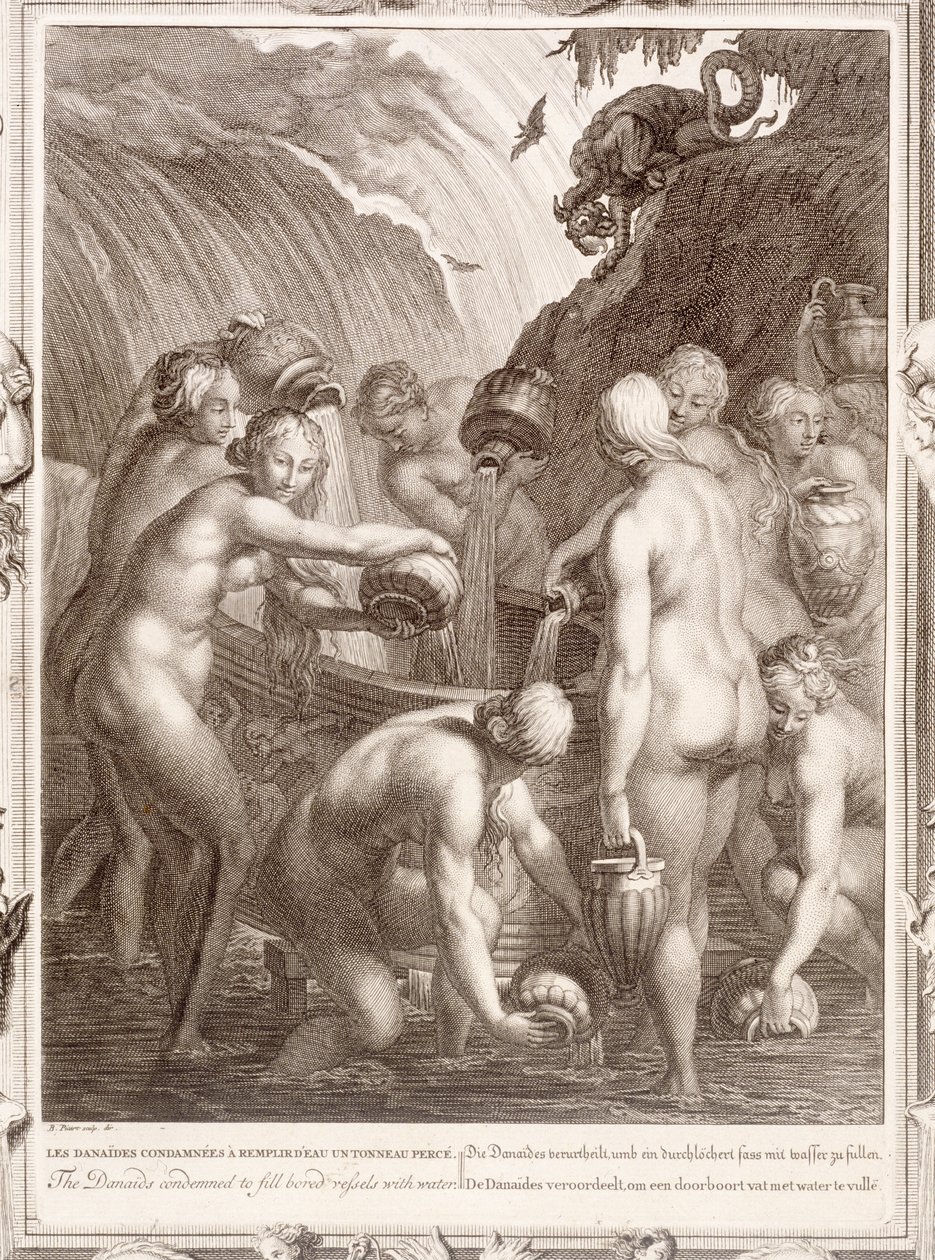 Os Danaids condenados a encher navios entediados com água, 1730 de Bernard Picart