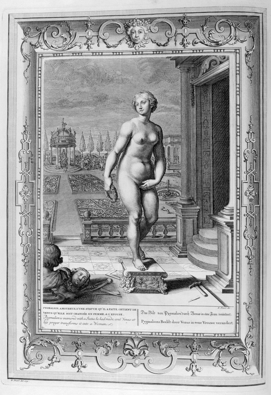 A escultura de Pygmalion (gravura) de Bernard Picart