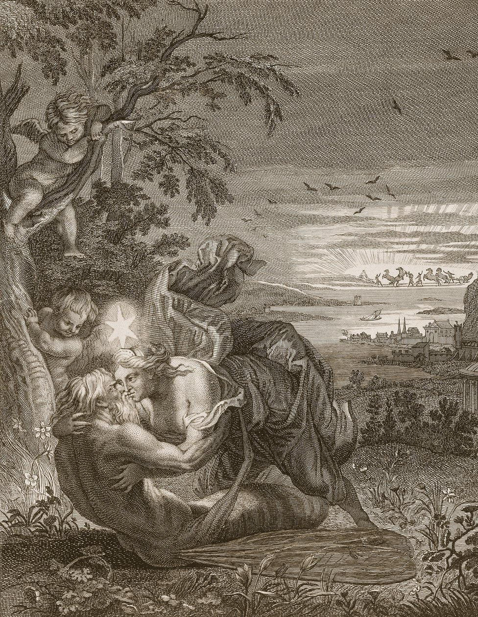 Tithonus, o marido de Aurora, se transformou em um gafanhoto, 1731 de Bernard Picart