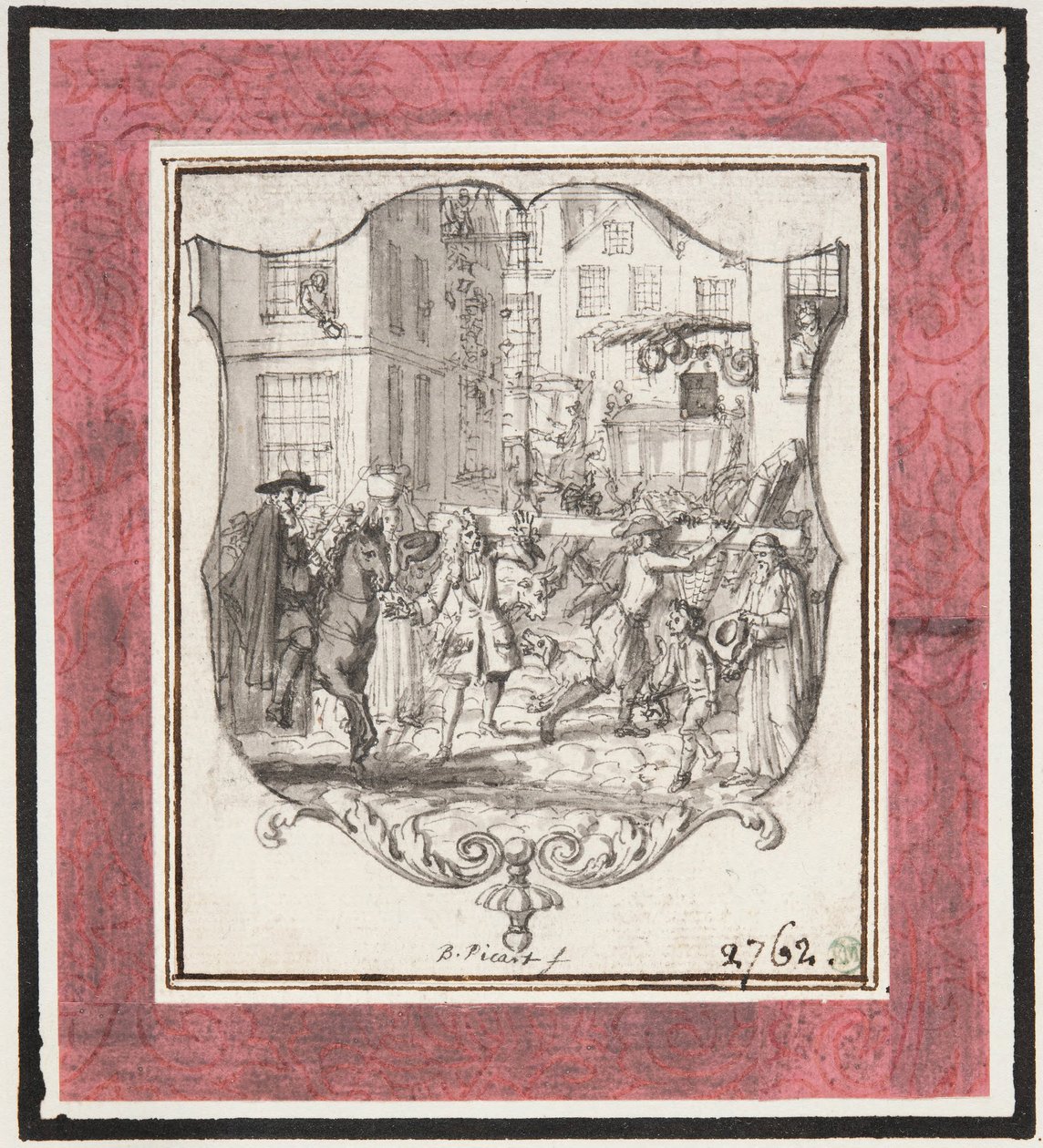 Vignette. Straßenszene eingefügt in Schildrahmen de Bernard Picart