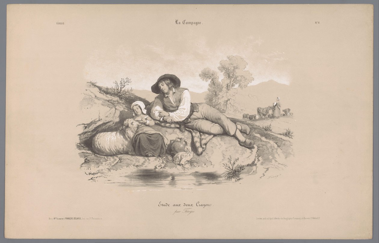 Pastor com rapariga junto a um lago
Representações da vida rural (título da série)
La Campagne. Études varieés aux deux Crayons (título da série sobre o objecto) de Bernard Romain Julien