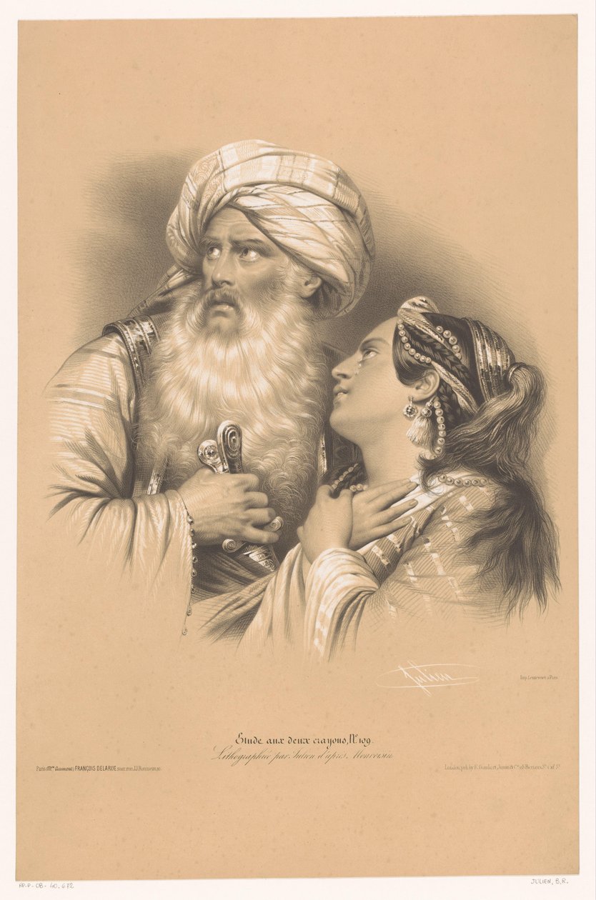 Homem com turbante e mulher a chorar
Estudos em dois tipos de giz (título da série)
Étude aux deux Crayons (título da série sobre o objecto) de Bernard Romain Julien