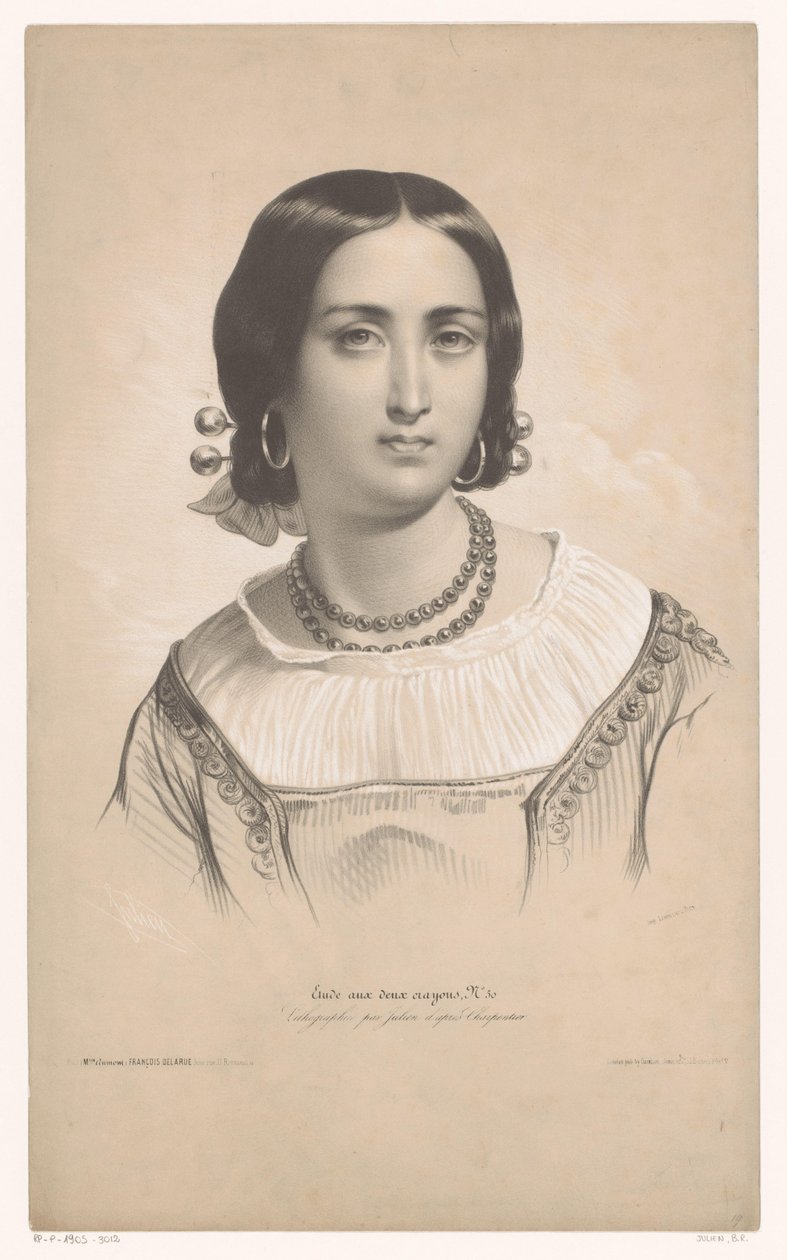 Retrato de uma mulher em traje regional
Estudos em dois lápis de cera (título da série)
Étude aux deux Crayons (título da série sobre o objecto) de Bernard Romain Julien