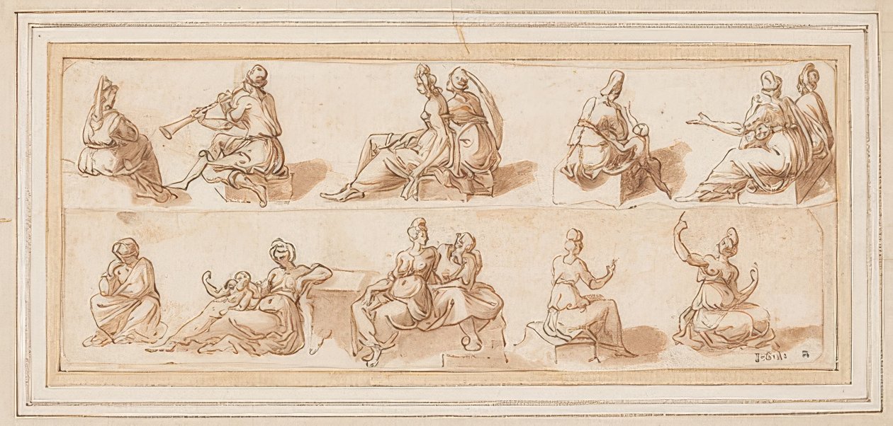 Folha de desenho com várias figuras de Bernard Salomon