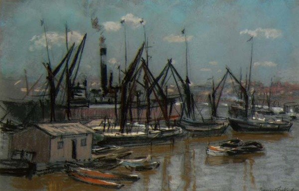 Cena do porto (pastel sobre papel) de Bernard Sickert