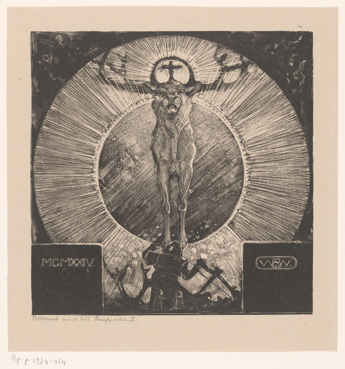 Figura para a aparição de um veado
t Visioen van St. Hubertus (Composição I) (título original) de Bernard Willem Wierink (signed by artist)