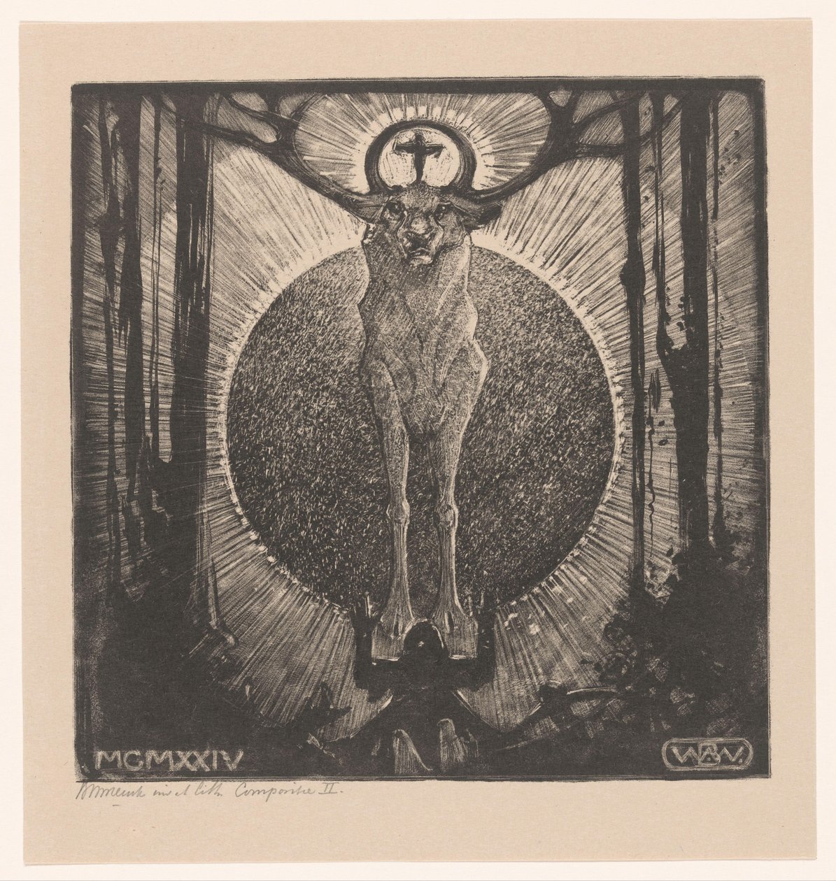 Figura de joelhos antes da aparição de um veado
Visão de St. Hubert (Composição II) (título original) de Bernard Willem Wierink (signed by artist)