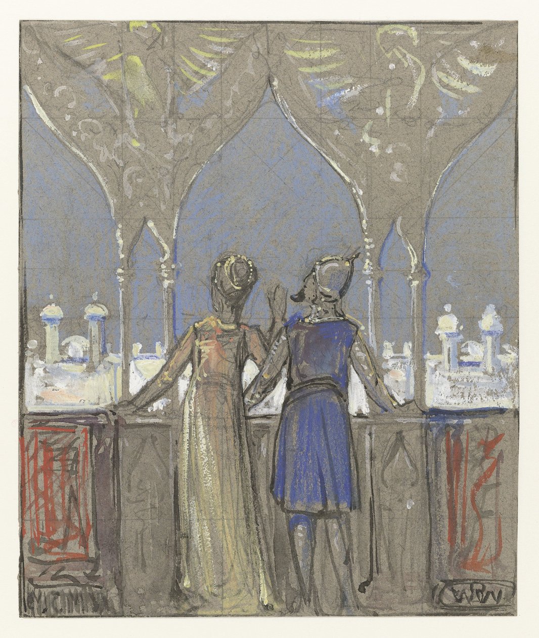 Casal olhando para a cidade oriental de Bernard Willem Wierink (signed by artist)