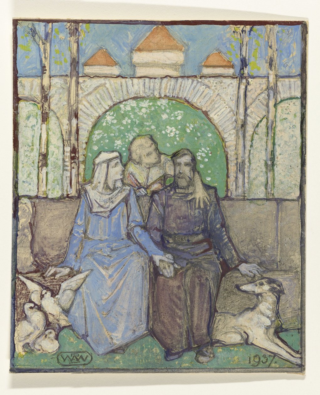 Casal sentado de Bernard Willem Wierink (signed by artist)