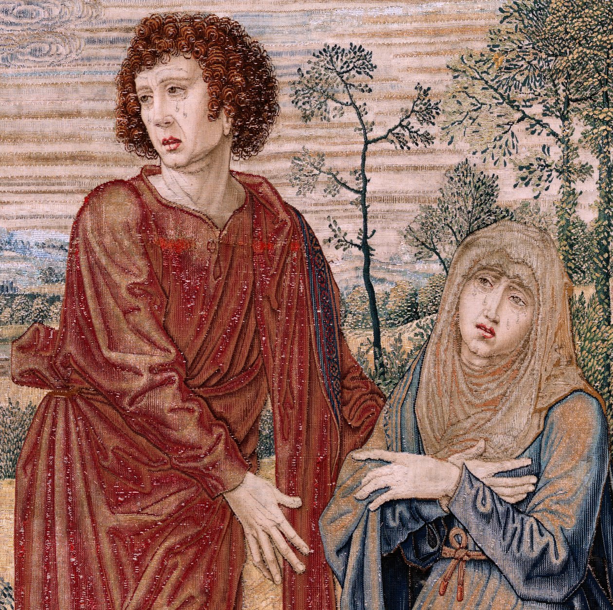 tapeçaria flamenga. Série Dais de Charles V (Baldachin de Margaret da Áustria). Cristo da Misericórdia (Cristo de la Misericordia). Painel de tapeçaria atrás do estrado. Modelo Bernard van Orley (1491-1542). Manufatura Pieter de Pannemaker, Bruxelas. 1518- de Bernard van Orley