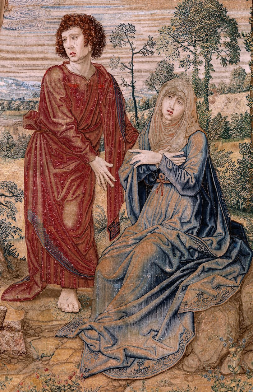 tapeçaria flamenga. Série Dais de Charles V (Baldachin de Margaret da Áustria). Cristo da Misericórdia (Cristo de la Misericordia). Painel de tapeçaria atrás do estrado. Modelo Bernard van Orley (1491-1542). Manufatura Pieter de Pannemaker, Bruxelas. 1518- de Bernard van Orley