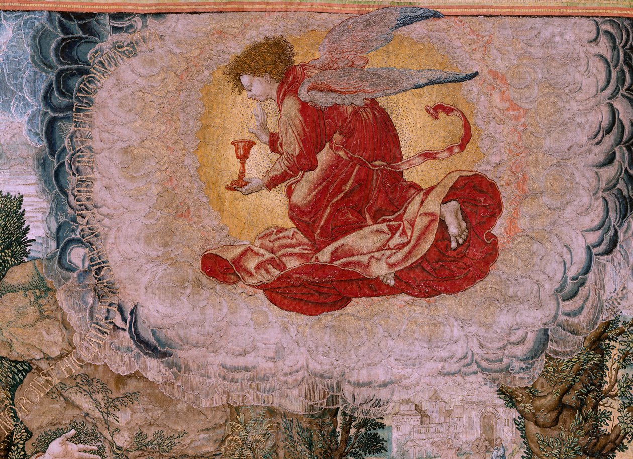 Tapeçaria flamenga. Série A paixão de Cristo. Cristo no Monte das Oliveiras. Fabrico Pieter de Pannemaeker, Bruxelas. Cartoonista Barend van Orley. Ca 1518-1522. de Bernard van Orley