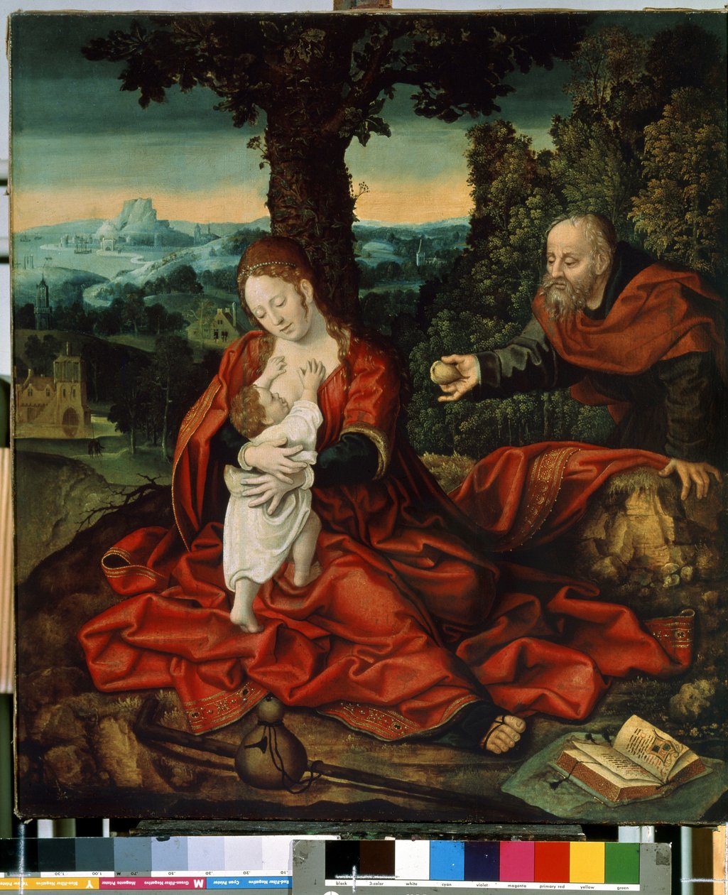 ""Le repos durant la fuite en Egypt"" (Descanse na fuga para o Egito) Peinture de Bernard van Orley (Barend, Barent, Bernaert van Brussel de Bernard van Orley