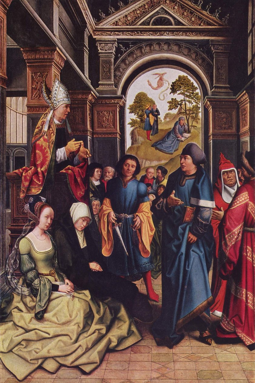 Sermão de Santo Ambrósio no exterior: Dois bispos santos de pé de Bernard van Orley