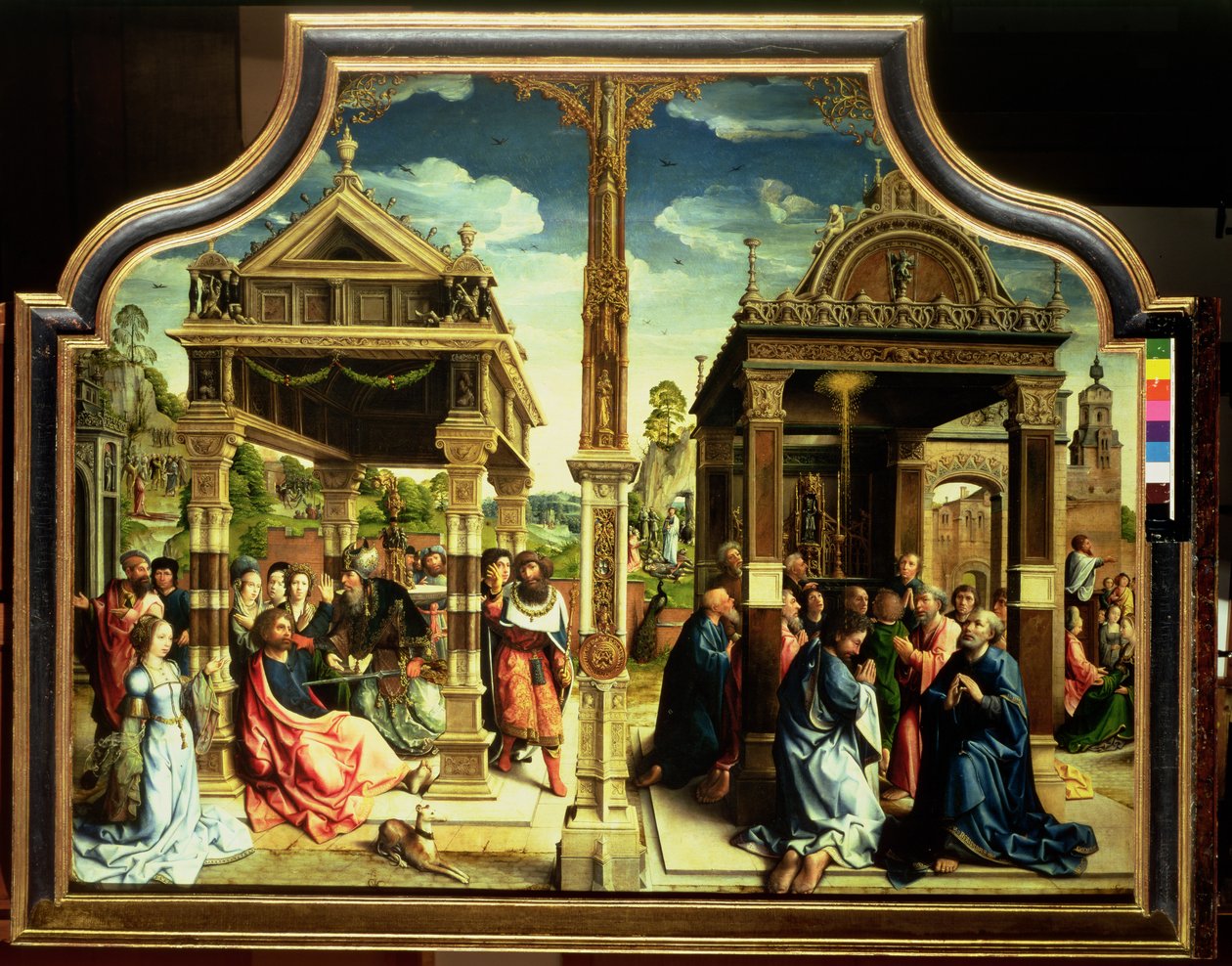 Retábulo de São Tomé e São Mateus, painel central do tríptico que descreve cenas das vidas dos dois santos, incluindo o martírio de São Tomás, c.1515 (painel) de Bernard van Orley