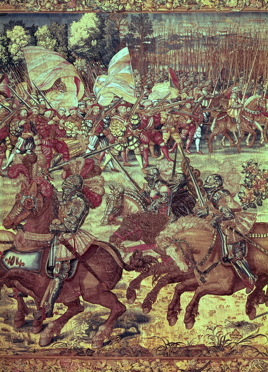 A Batalha de Pavia, 24 de fevereiro de 1525 detalhe da tapeçaria de 156716 de Bernard van Orley
