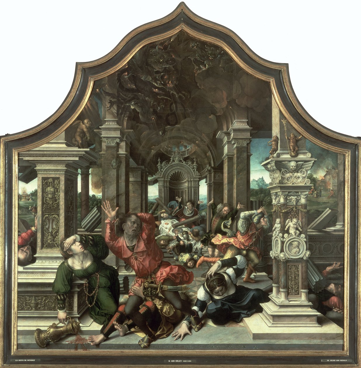 A Destruição da Casa de Jó, painel central do Tríptico da Virtude da Paciência, 1521 de Bernard van Orley