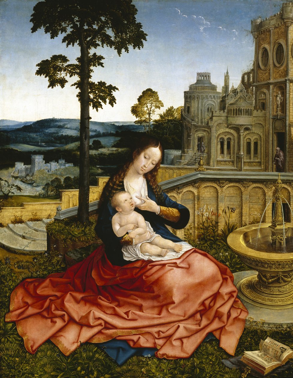 A Virgem e o Menino junto a uma fonte (óleo sobre painel) de Bernard van Orley