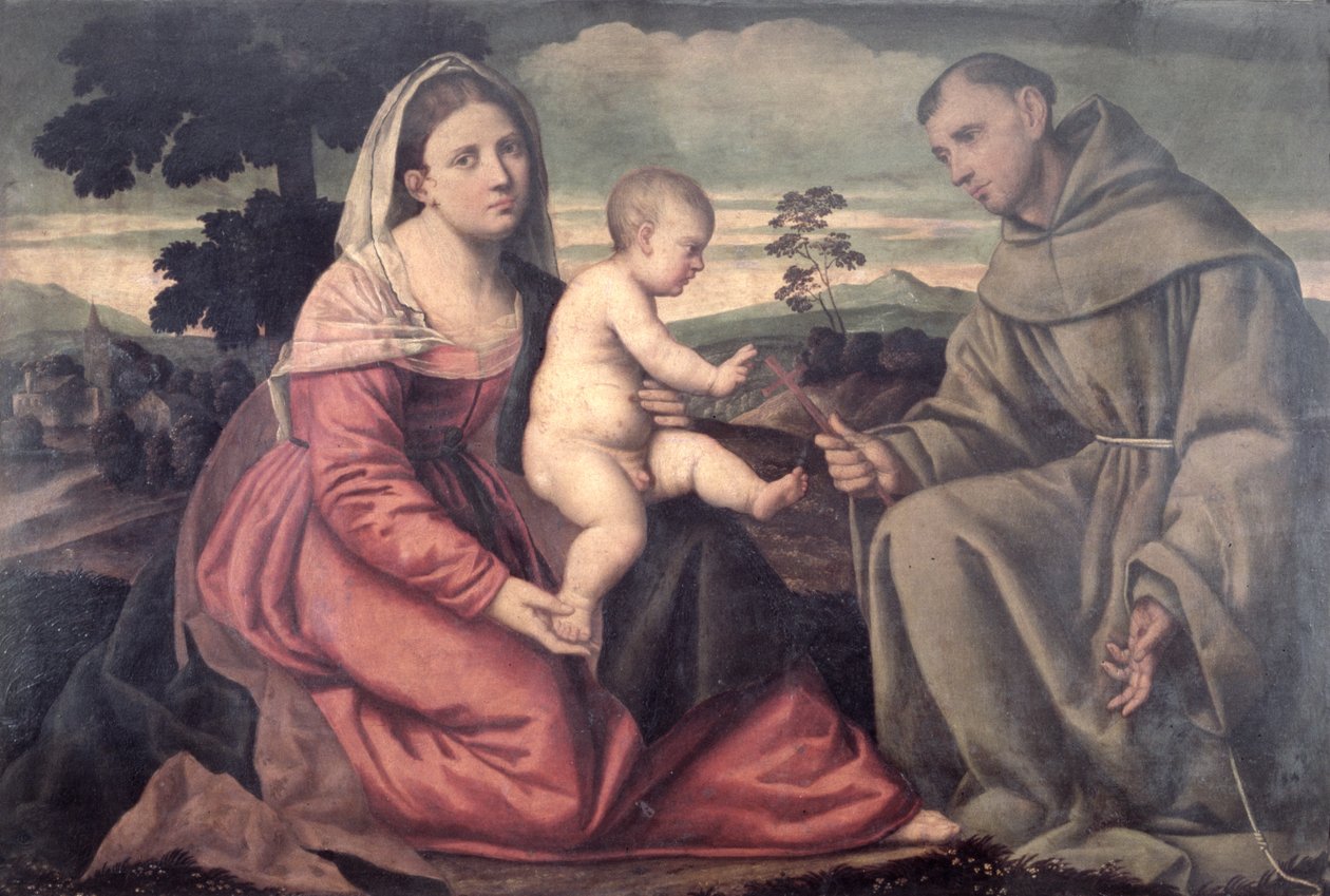 Madonna e criança com São Francisco, c.1540 (painel) de Bernardino Licinio