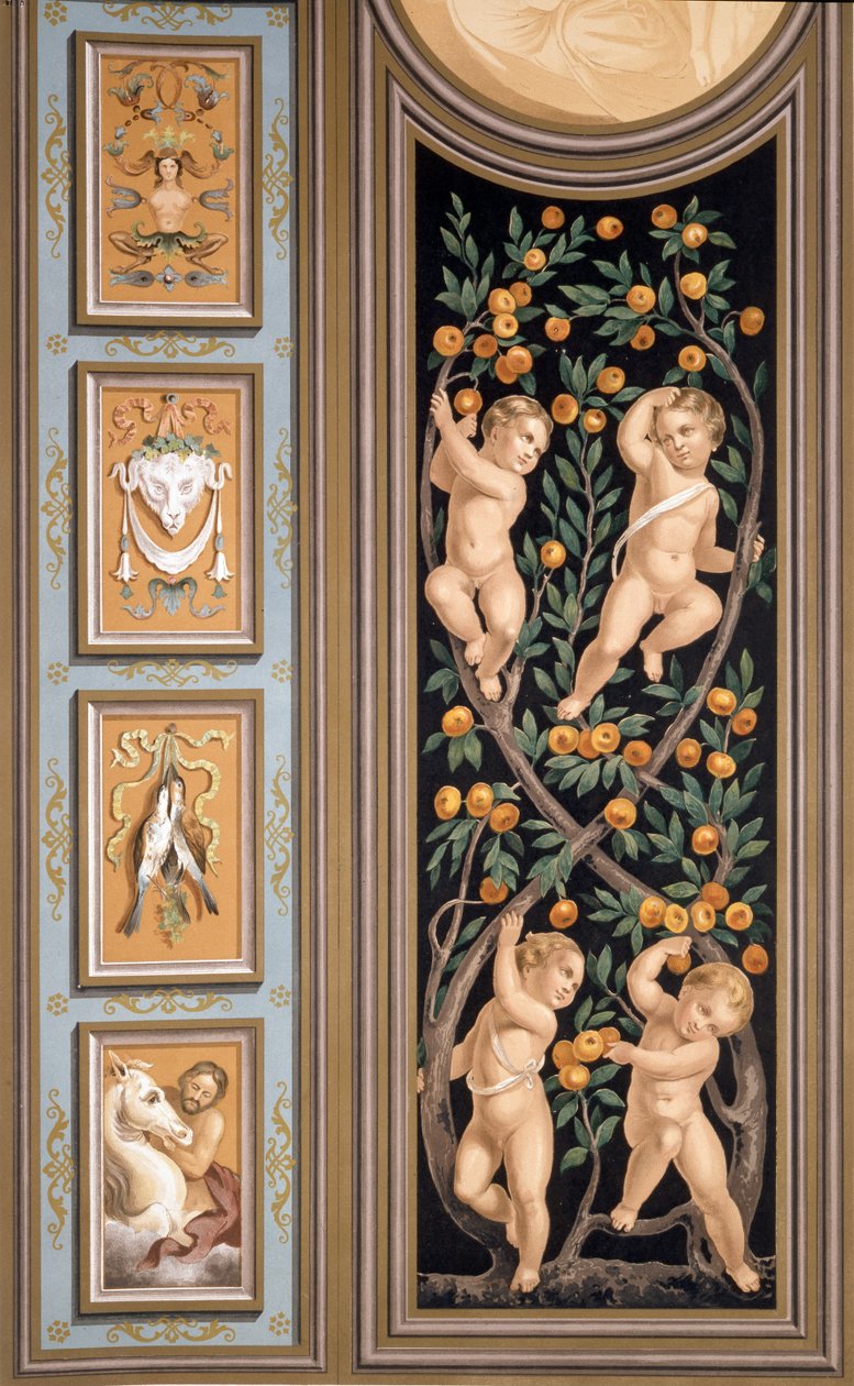 Afresco de Cupido da Igreja de Santo Ambroglio, Milão, de &39;Palácios e Igrejas na Itália Pintado com afresco ou estuque no século XVI&39; de Louis Gruner, publicado em Londres 1844-45 de Bernardino Luini