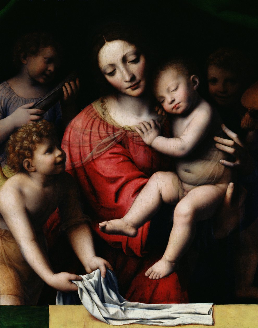 O sono Jesus, ou Madonna segurando a criança adormecida, acompanhada por três anjos, 1532 de Bernardino Luini