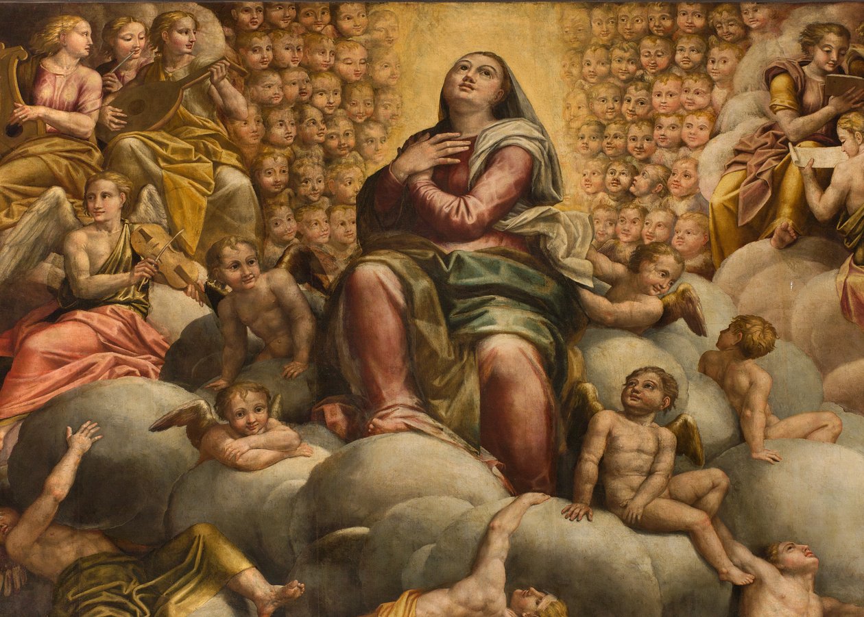 Apse, Altarpiece de Bernardino Gatti chamado Il Sojaro completado por Giovanni Battista Trotti chamado IL Malosso, Assunção da Virgem de Bernardino Gatti