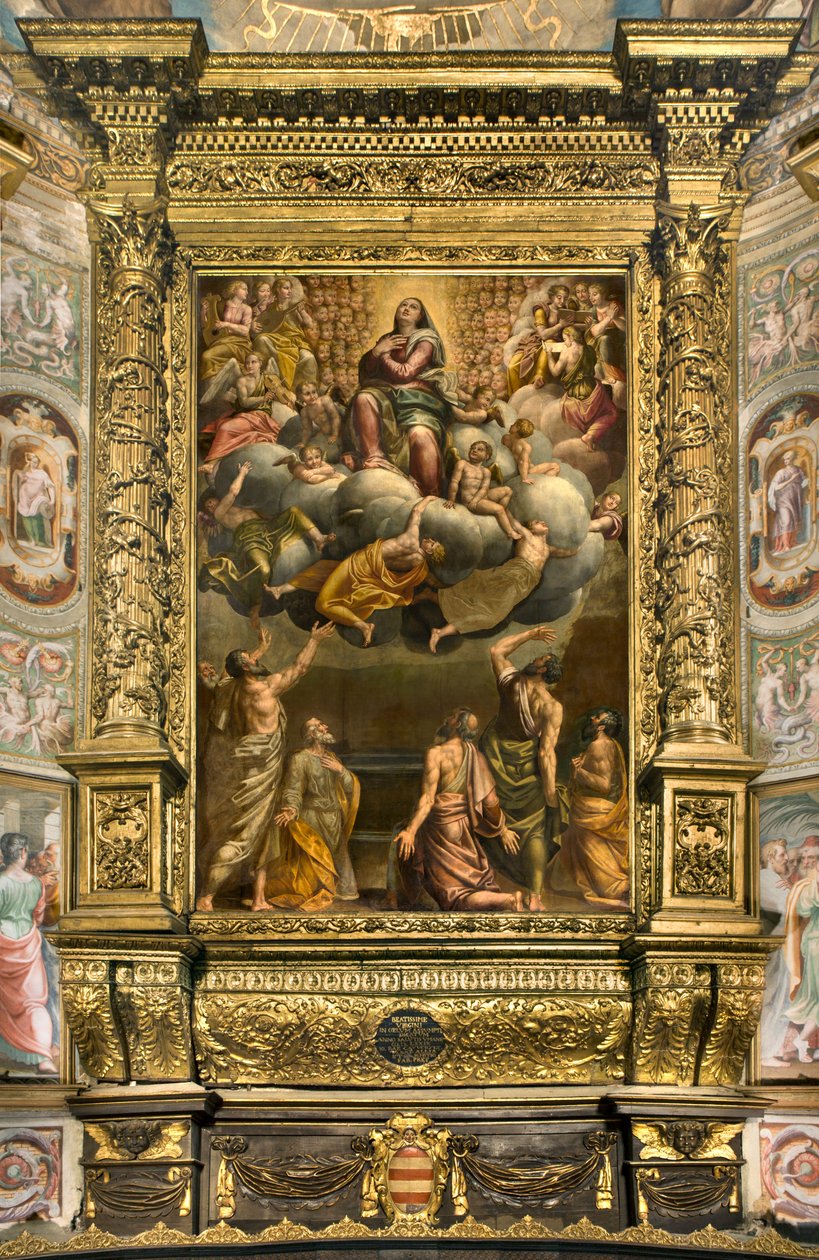 Apse, Altarpiece de Bernardino Gatti chamado Il Sojaro completado por Giovanni Battista Trotti chamado IL Malosso, Assunção da Virgem de Bernardino Gatti