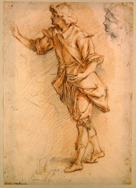 Uma figura em pé (giz preto e vermelho sobre papel) de Bernardino Barbatelli Poccetti