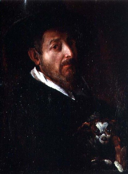 Auto-retrato com um cão (óleo sobre tela) de Bernardino Barbatelli Poccetti
