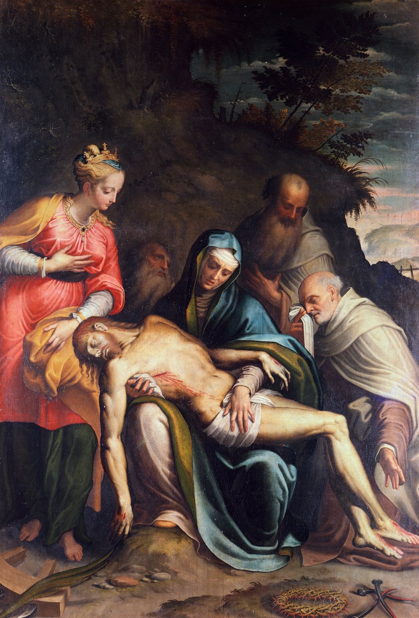 Pieta ou Deposição de Cristo com Santa Catarina de Alexandria e três profetas de Bernardino Campi