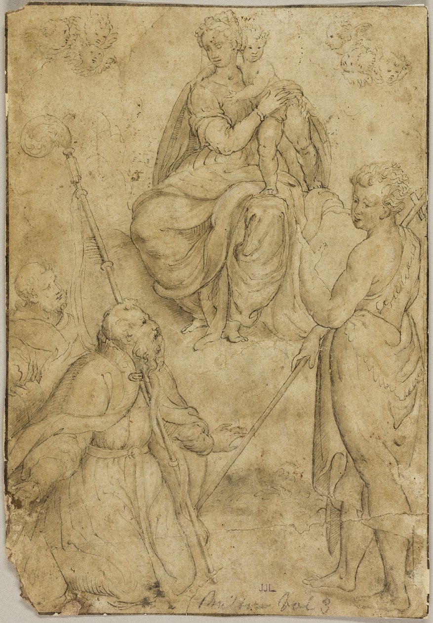 Virgem e Menino sentados com Santo Bispo e Santo Monástico, e São João Batista de Bernardino Campi