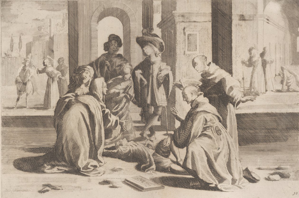 Episódio 25: Em Roma São Bernardino cura um jovem doente, Episódio 26: São Berna..., 1610-39. de Bernardino Capitelli
