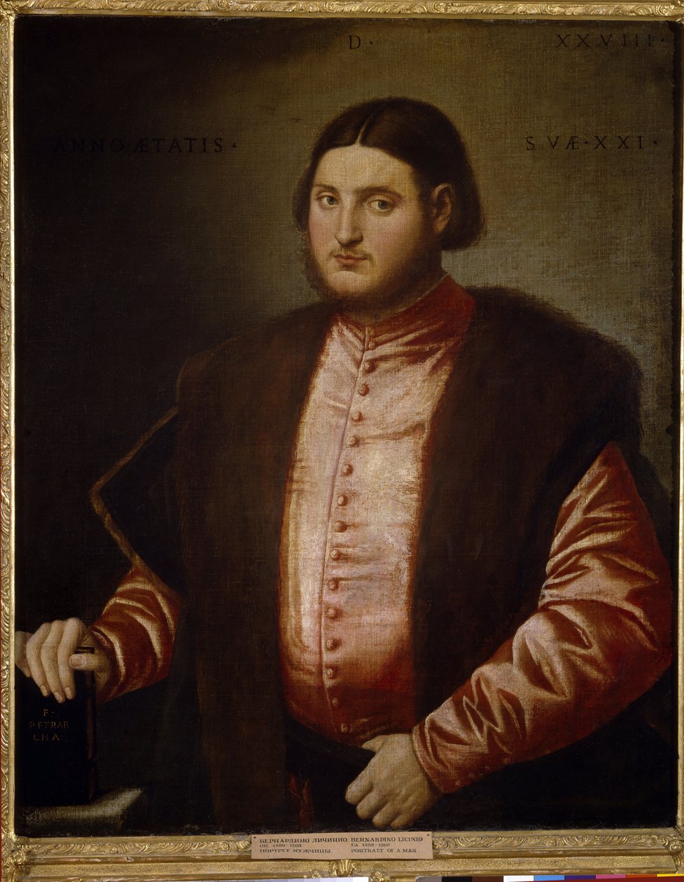 Retrato de um homem. Pintura de Bernardino Licinio (c. 1489-c. 1565), óleo sobre tela de Bernardino Licinio