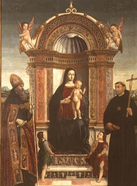 Madonna e Criança com São Nicolau de Tolentino e Santo Agostinho de Bernardino Loschi