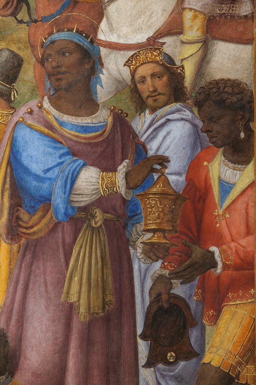 Detalhe da Adoração dos Três Reis Magos, Presbitério ou Capela Principal (fresco) de Bernardino Luini