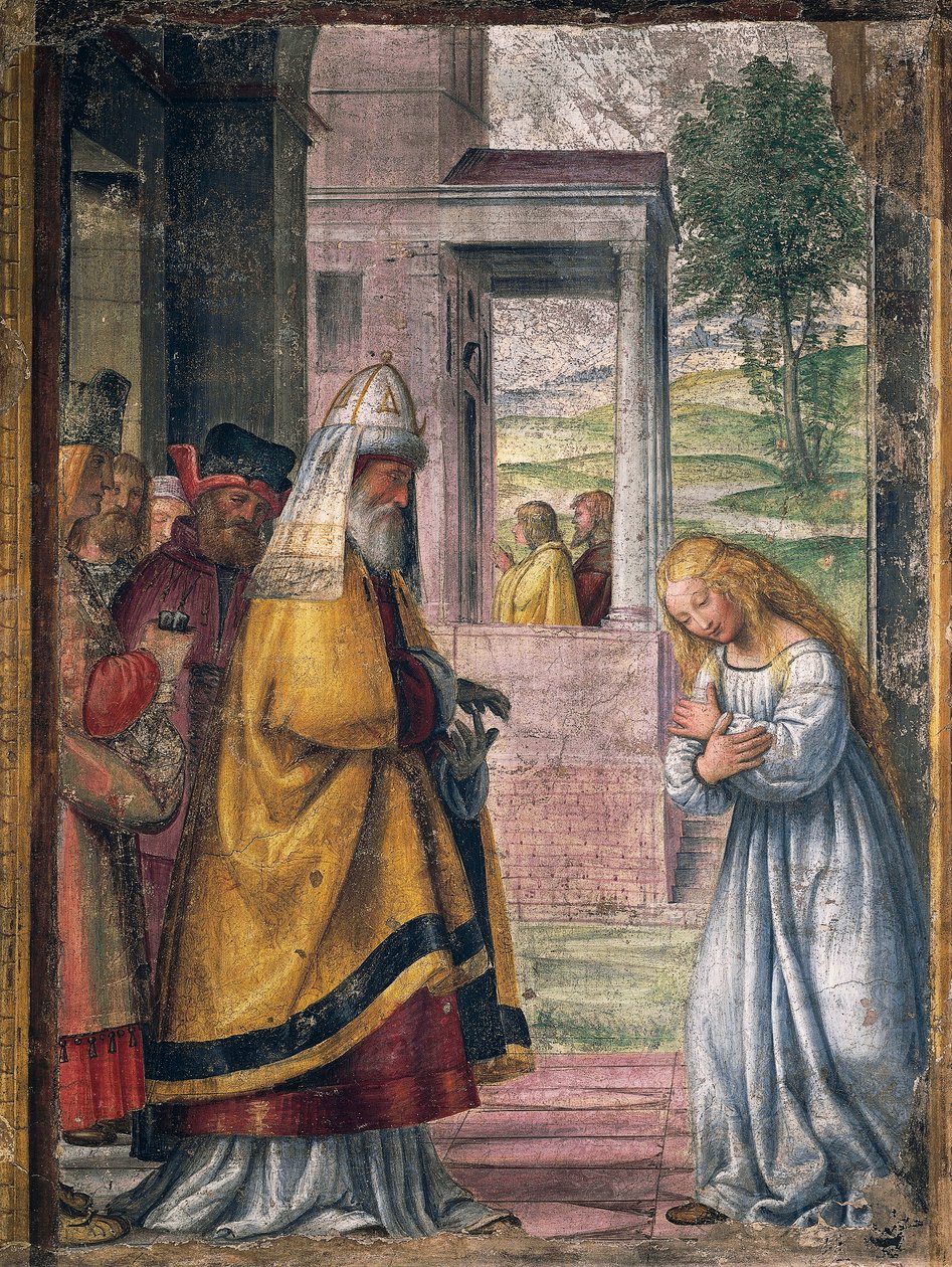 Maria despedindo-se no Templo, afresco de Bernardino Luini (1480-1532) da Capela de São José, na Igreja de Santa Maria della Pace, em Milão. de Bernardino Luini