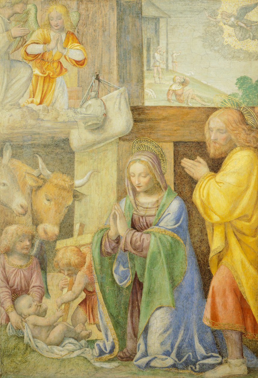 Natividade e Anunciação aos Pastores, por Bernardino Line de Bernardino Luini