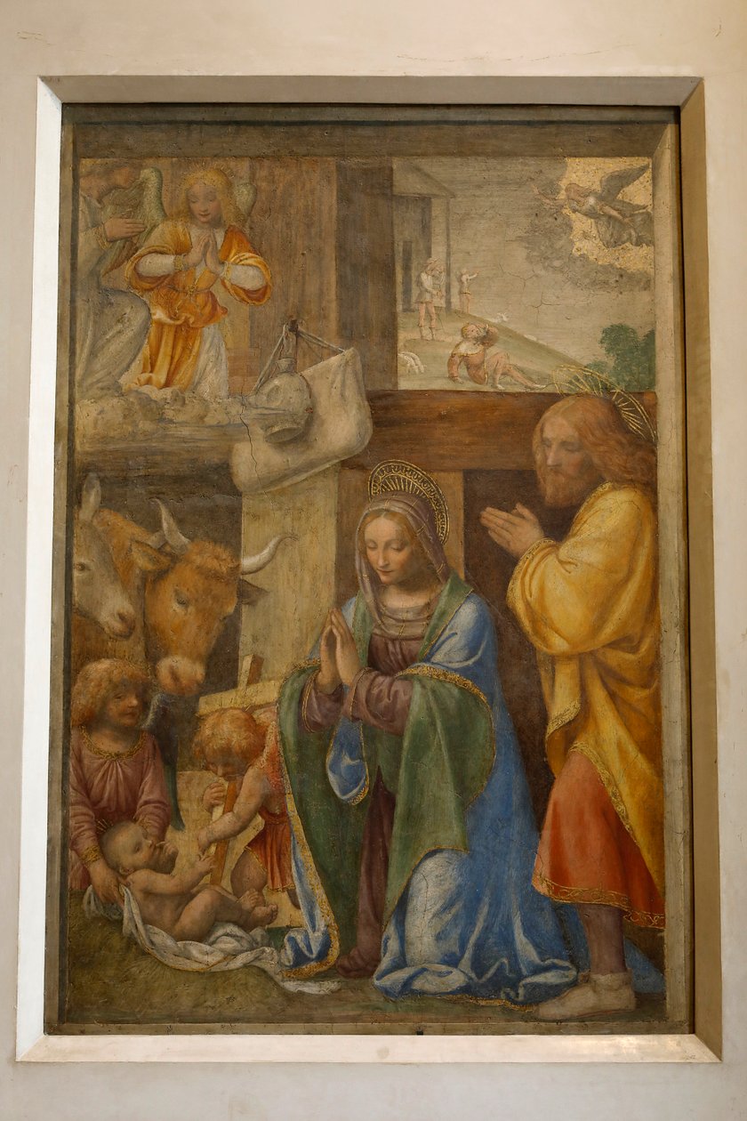 Natividade e adoração dos pastores, c. 1520-1525 (óleo no painel) de Bernardino Luini